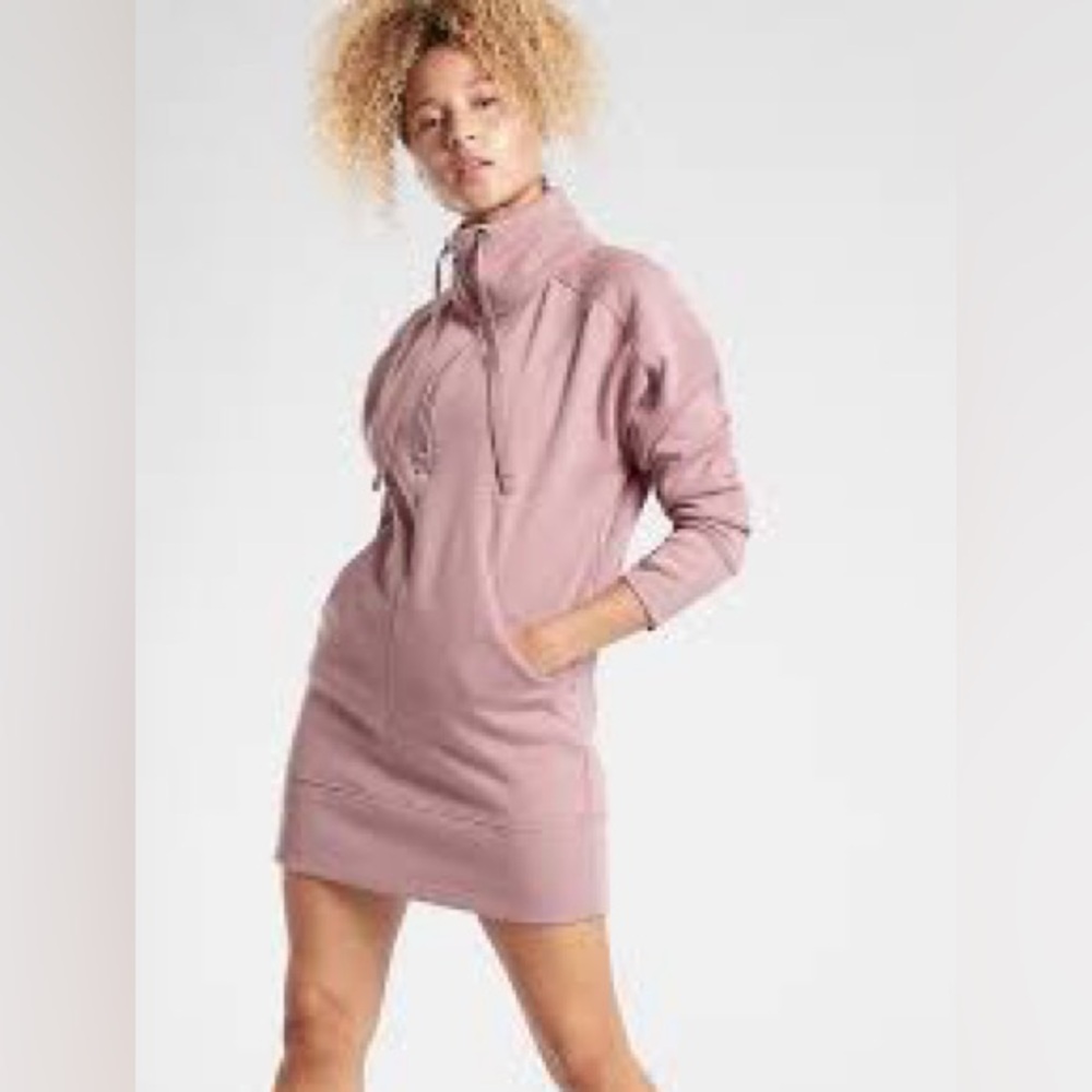 Athleta Cozy Karma 1/4 Zip Dress, Dogwood Mauve